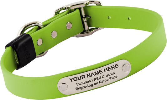 Biothane Custom Dog Collar – Waterproof, Stink-Proof Personalized Collar with Name & Phone Number – Durable, Many Sizes and Colors – Assembled in USA (Green Apple)