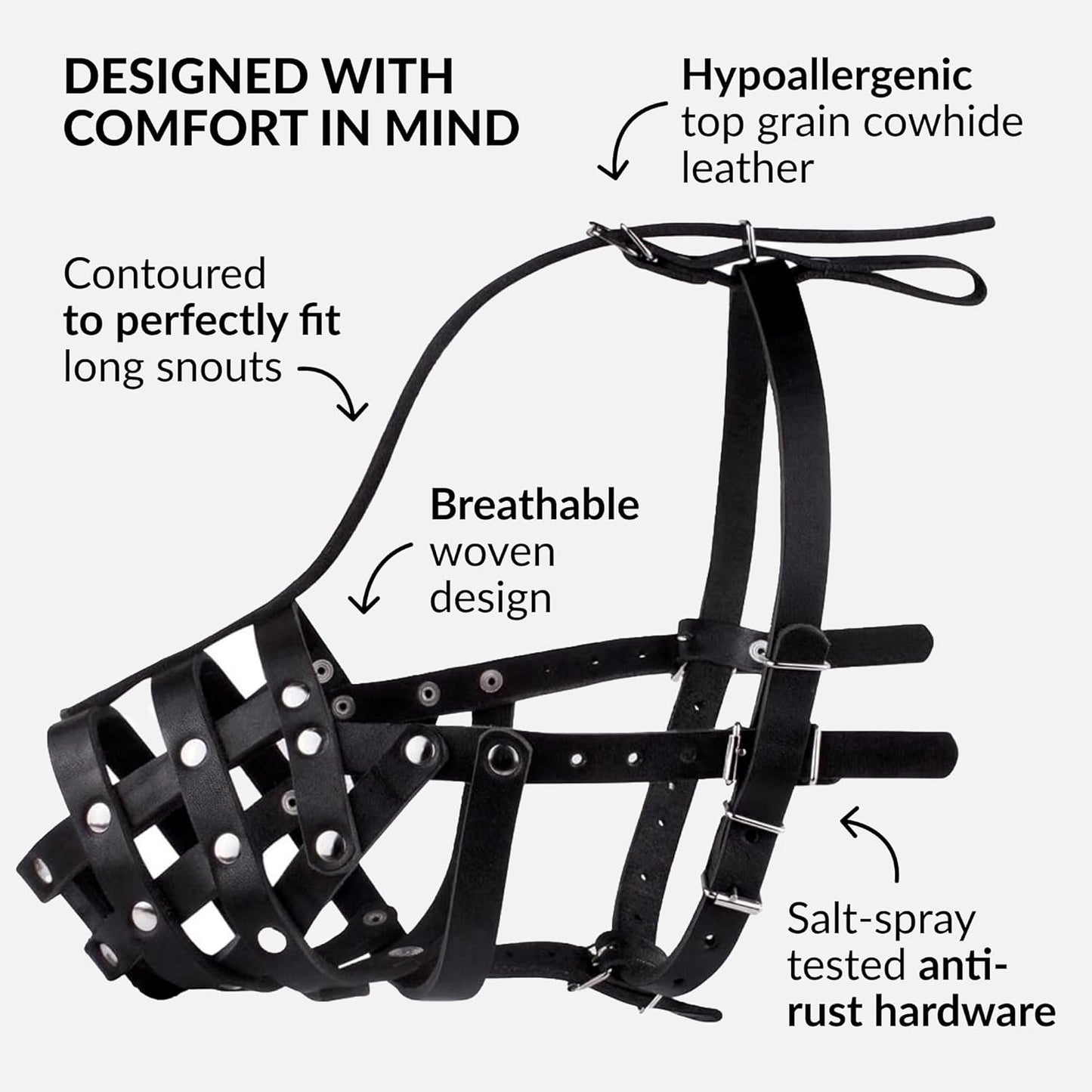 CollarDirect Dog Muzzle German Shepherd Dalmatian Doberman Setter Leather Basket Medium Large Breeds (Black, Large)