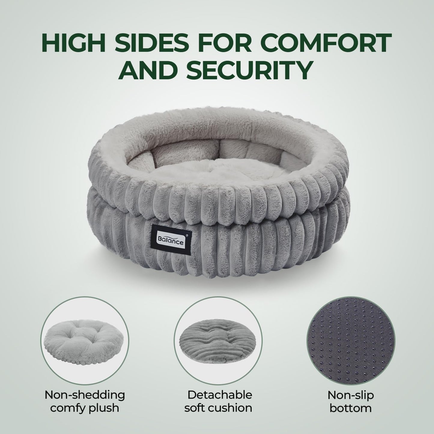 BALANCE Cat Bed Kitten Bed, Washable Round Cat Beds for Indoor Cats,Super Soft Plush Faux Fur Pet Bed for Puppy and Kitten with Anti-Slip Bottom
