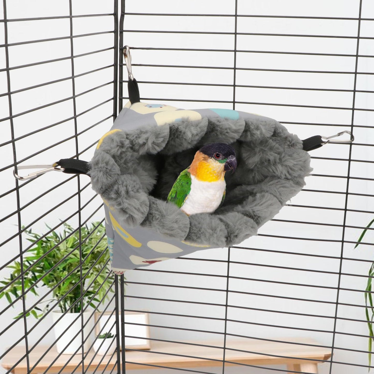 Wontee Bird Nest House Winter Warm Hanging Hammock Bird Bed Snuggle Hut for Parakeets Budgies Caique Conures Cockatiels (Medium, Grey)