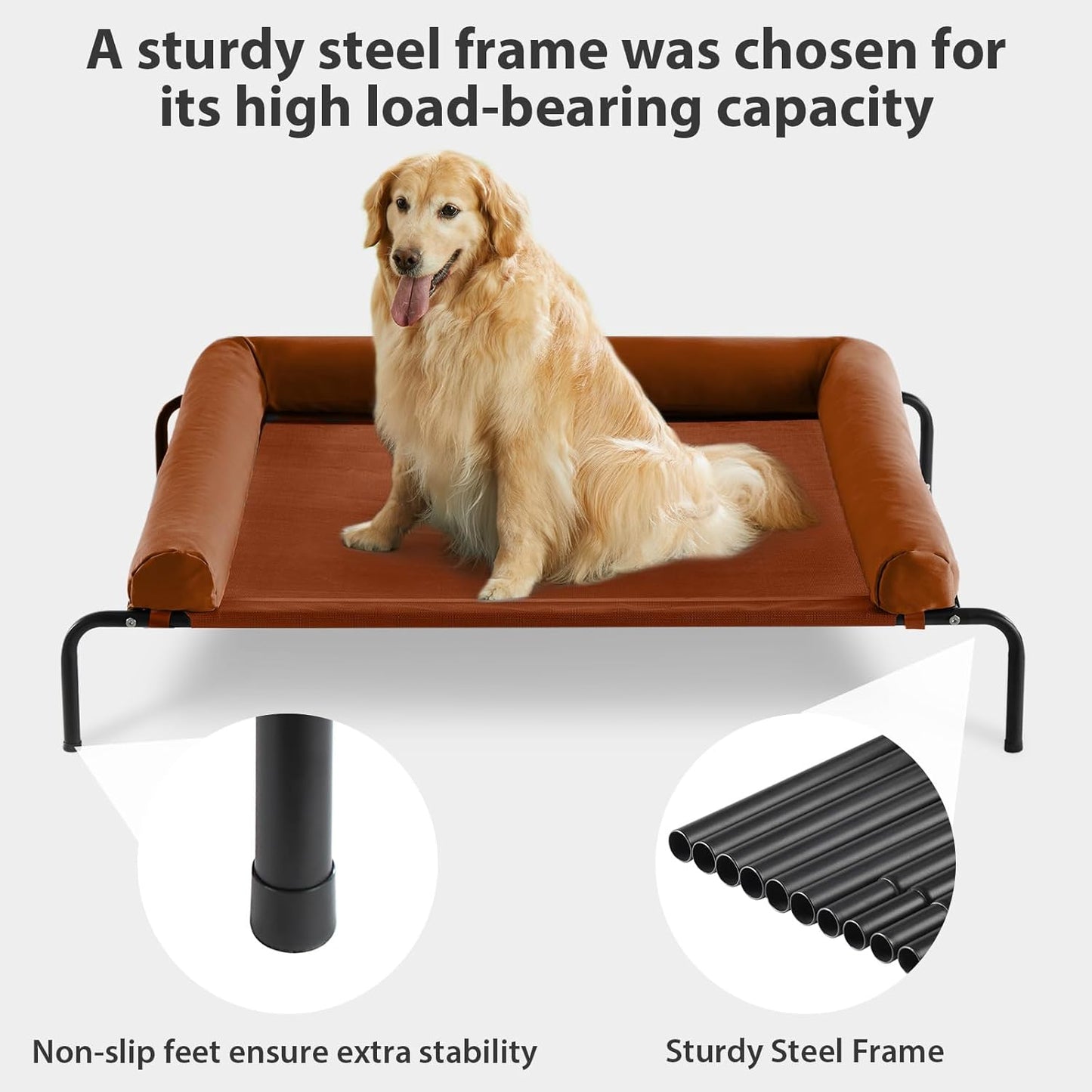 RRPETHOME Large Elevated Cooling Dog Bed, Raised Dog Cot Beds for Large Dogs, Elevated Outdoor Pet Bed, Chew Proof Portable Cooling Pet Cot with Skid-Resistant Feet and Breathable Mesh