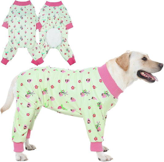 4-Legged Dog Pajamas for Medium & Large Dogs - Soft Cotton Dog Pjs Onesie with 4-Way Stretch, Cozy Breathable Pet Sleepwear for Cold Weather & Indoor Lounging - Green XL