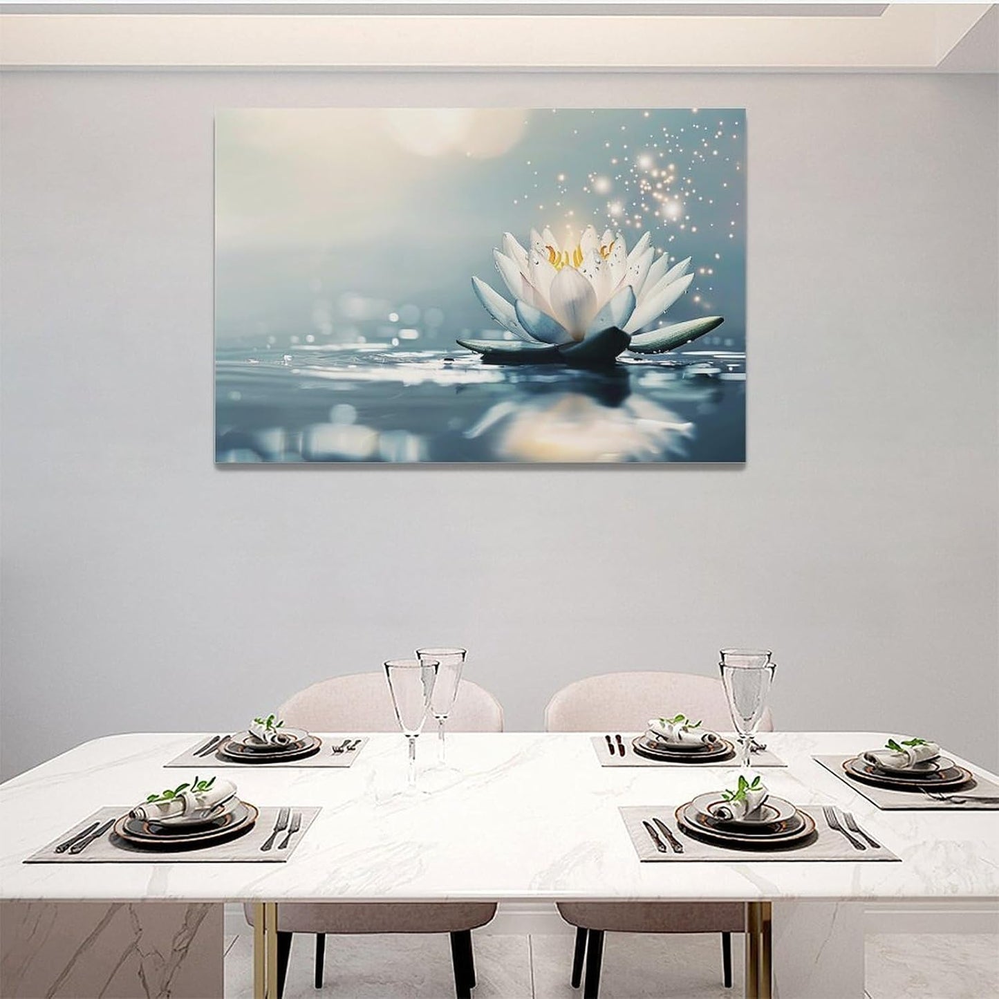 Bathroom Lotus Wall Art Floral Pictures Zen Meditation Wall Decor Yoga Spa Spiritual Canvas Print Painting Artwork for Bathroom Restroom Living Room Bedroom 16"x24"