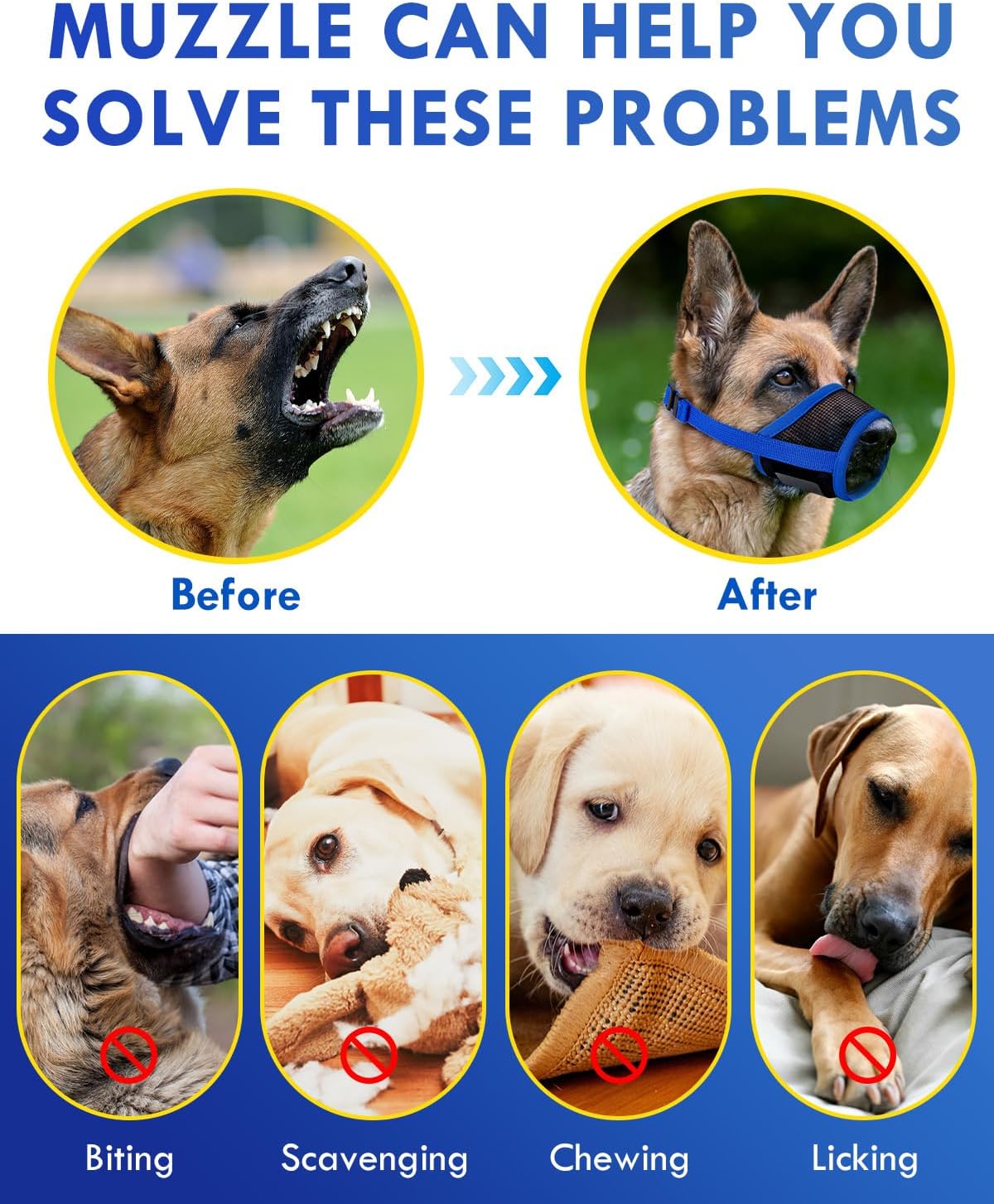 Dog Muzzle, Soft Air Mesh Muzzle for Small Medium Large Dogs Anti Biting Barking Chewing, Breathable Drinkable Adjustable Loop Pets Muzzle for German Shepherd Husky Labrador Retriever (Blue,S)