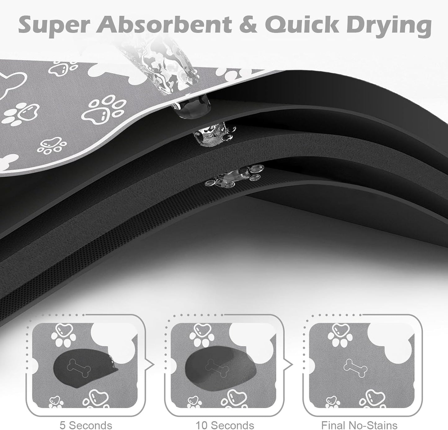 Dog Cat Food Mat, Rapid Absorbent Pet Feeding Placemat, Bone Shaped With Rubber Backing, No Stains Indoor, Pet Accessories Supplies 17"29" Grey