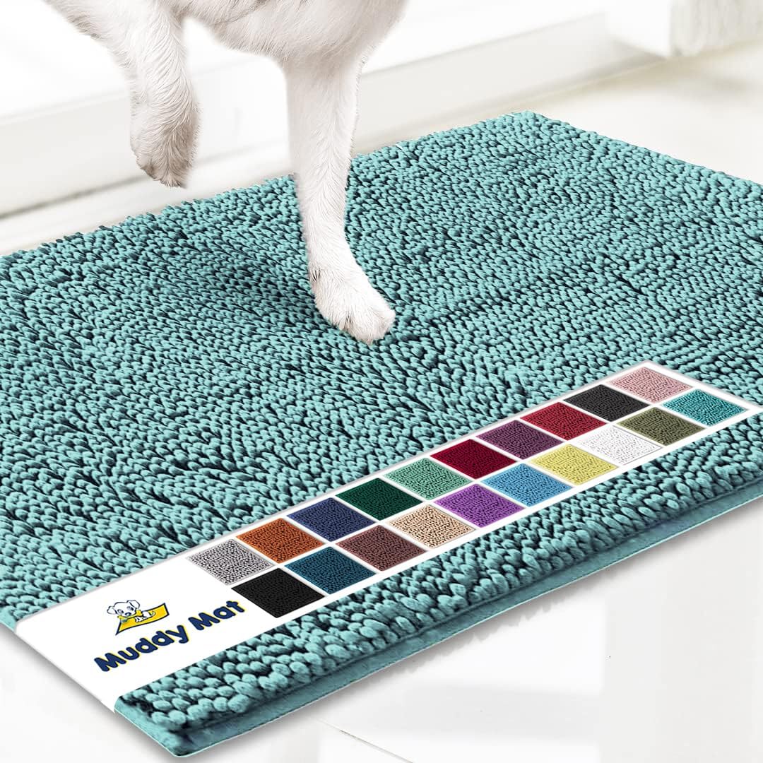 Muddy Mat® Original Dog Door Mat for Muddy Paws, Super Absorbent Microfiber, Non-Slip Washable Pet Rug, Quick Dry Chenille Entryway Carpet, Machine Washable Indoor Outdoor mat, Seafoam Green 48"x72"