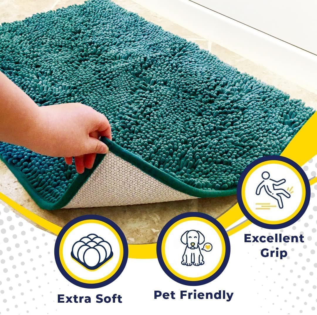 Muddy Mat® AS-SEEN-ON-TV Highly Absorbent Microfiber Door Mat and Pet Rug, Non Slip Thick Washable Area and Bath Mat Soft Chenille for Kitchen Bathroom Bedroom Indoor and Outdoor - Teal 24" x 72"