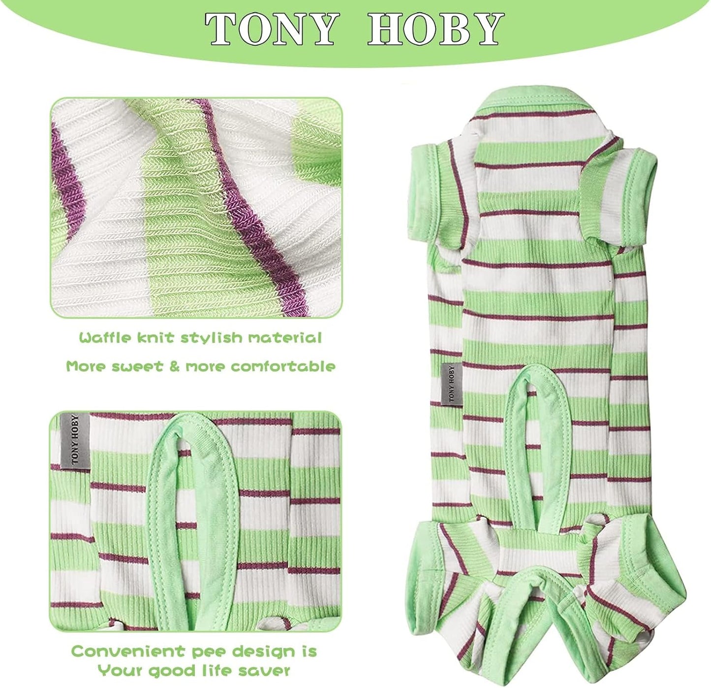 TONY HOBY Dog Pajamas, Male Dog Jumpsuit with Green Stripe, Dogs Clothes for Small Medium Size Dogs (Green&White, Boy, XL)