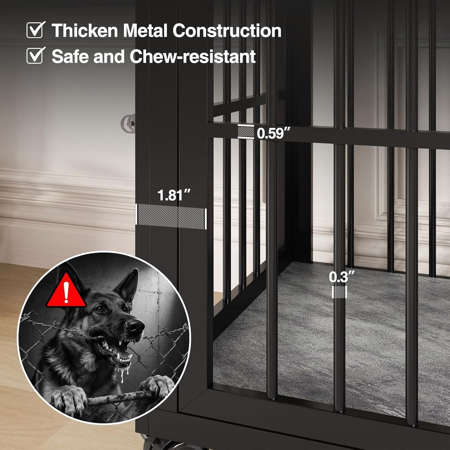 39.4" Dog Crate Furniture for Medium and Large Breed, Dog Kennel Furniture with Storage Shelf & Lockable Wheels, Heavy Duty Wooden End Side Table Pet Cage Indoor, Chew-Resistant, Grey