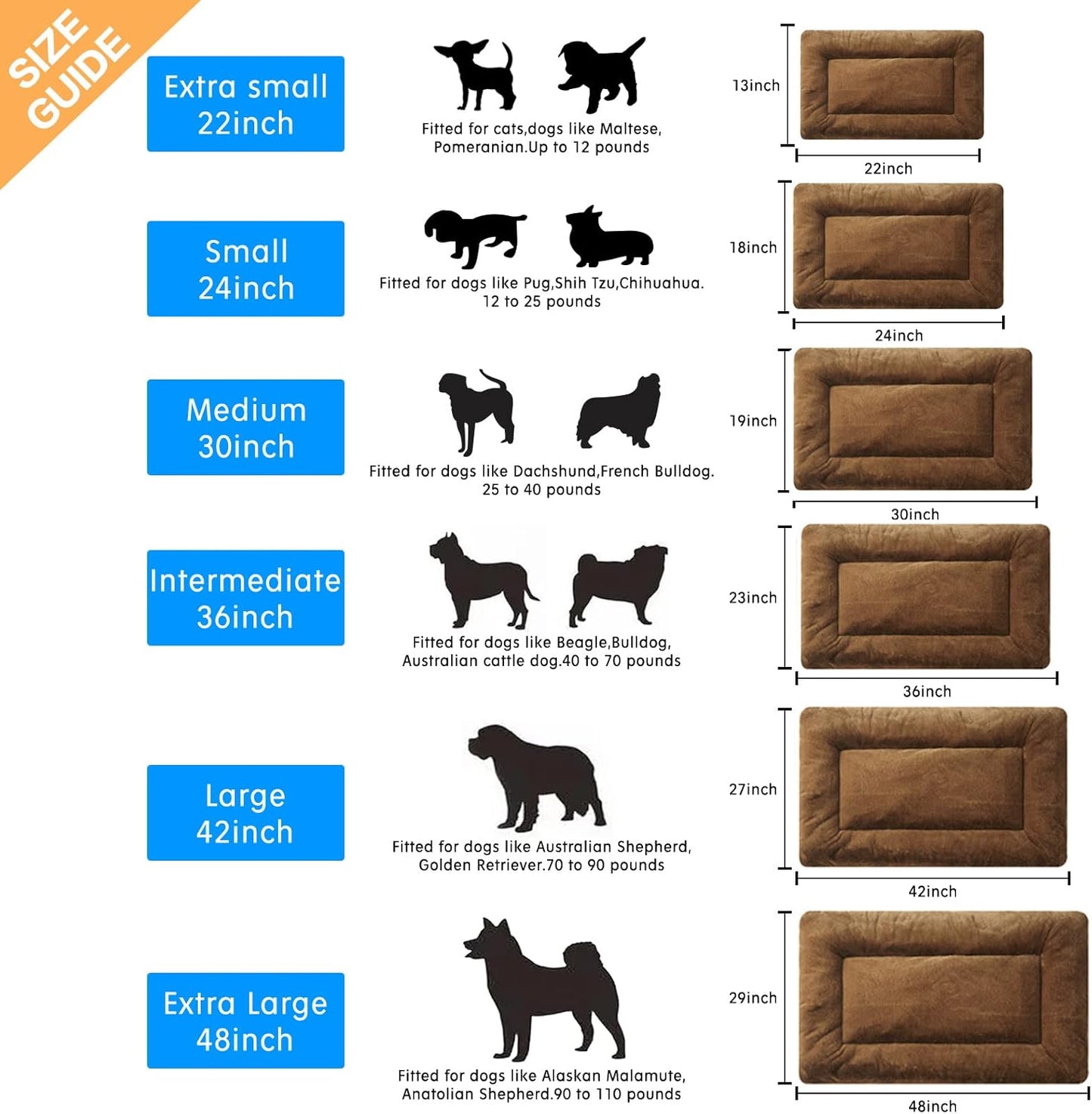Ultra Soft Dog Bed & Kennel Pad for Large Dogs - Fit Metal Crates, Washable & Anti-Slip, Cozy Sleeping Mat - Brown, 42 inch