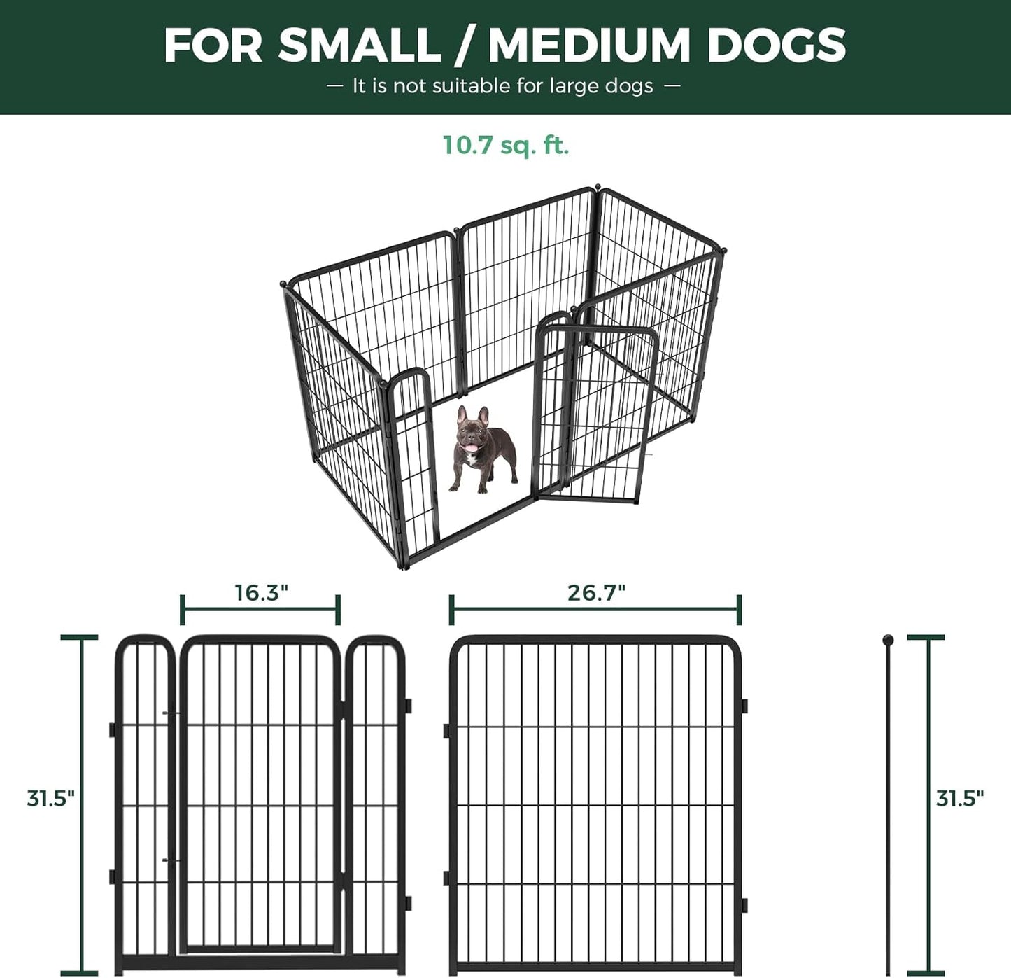 FXW Homeplus Unleashed Indoor Dog Playpen - Stress-Free and Safe Play, Heavy Duty 32 Inch 6 Wire Panels Dog Pen for Small and Medium Dogs, Black│Patented