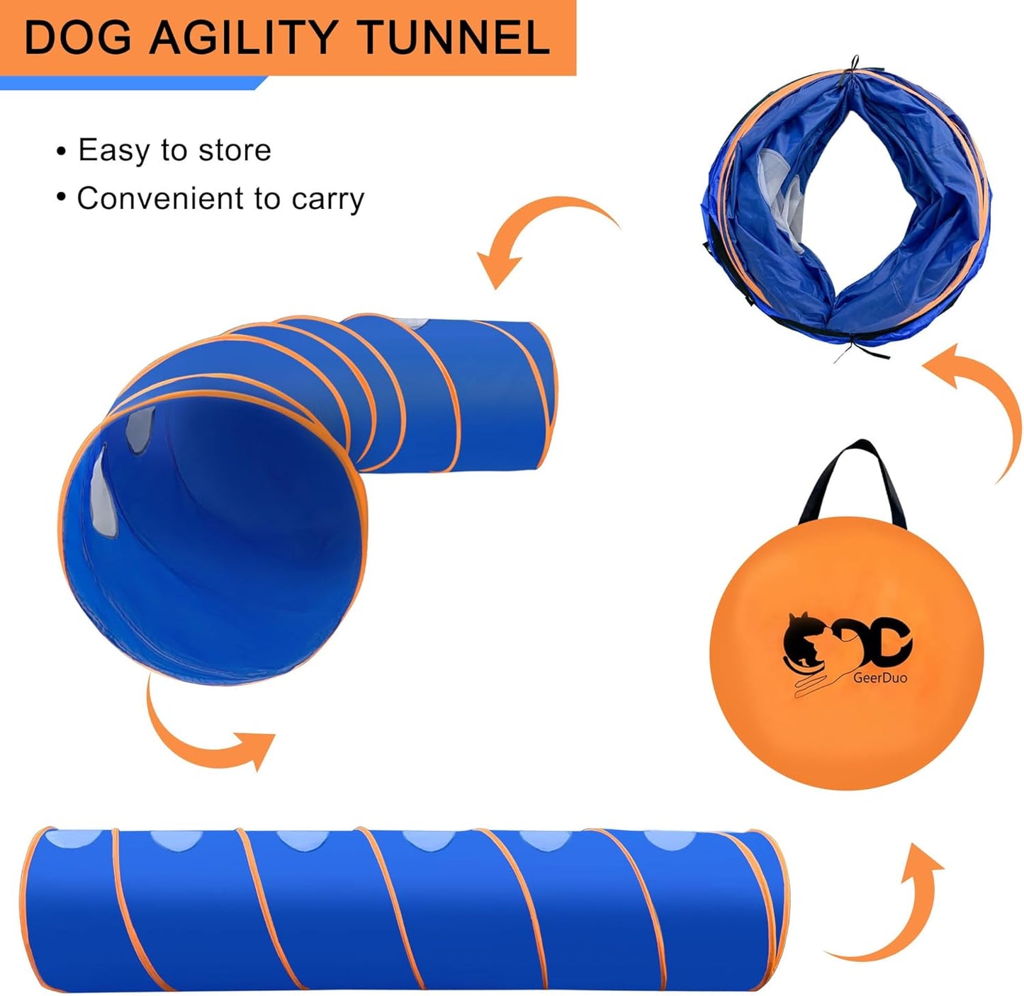 Dog Agility Tunnel with Ventilated mesh, Dog Agility Equipment, Dog Agility Training with Carry Bag (Blue+Orange)