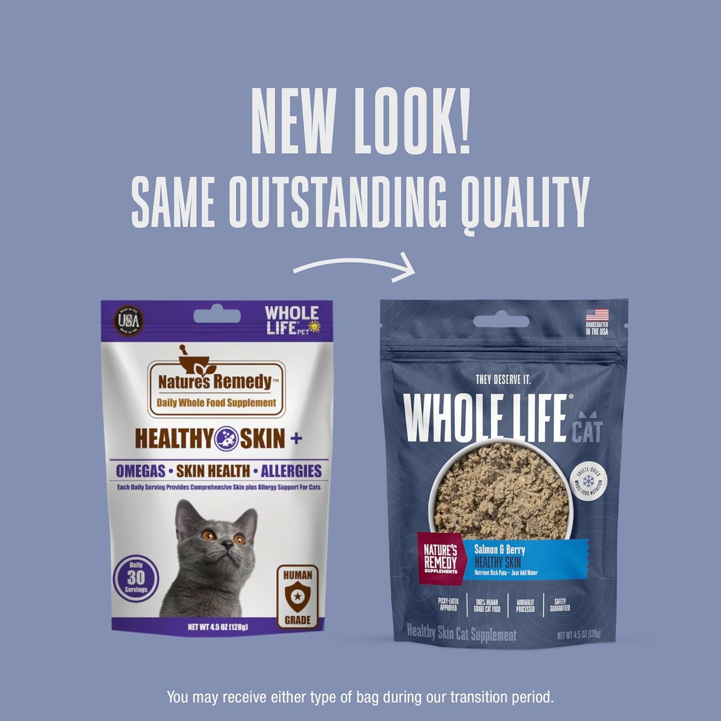 Whole Life Pet Healthy Skin and Coat Cat Supplements for Dry Skin, Allergy & Stomach Relief, Cat Immune & Digestive Support - Probiotics & Omega 3 for Cats, Cat Food Add Ins - 30-Day Supply