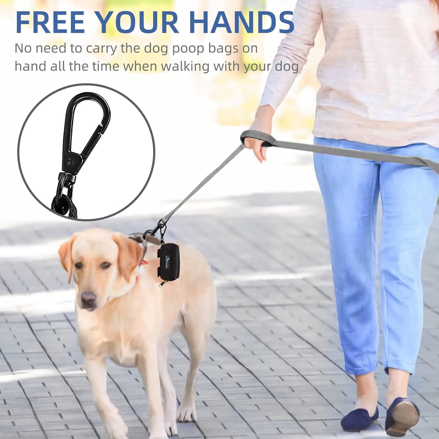 PuppyDoggy 2 Pack Poop Bag Holder for Dogs and Cats Black Waste Bag Dispenser Poop Bag Pouch Dispenser with 2 Roll of Free Poop Bags for Leash Accessory Bicycle (Black, 2 Pack)