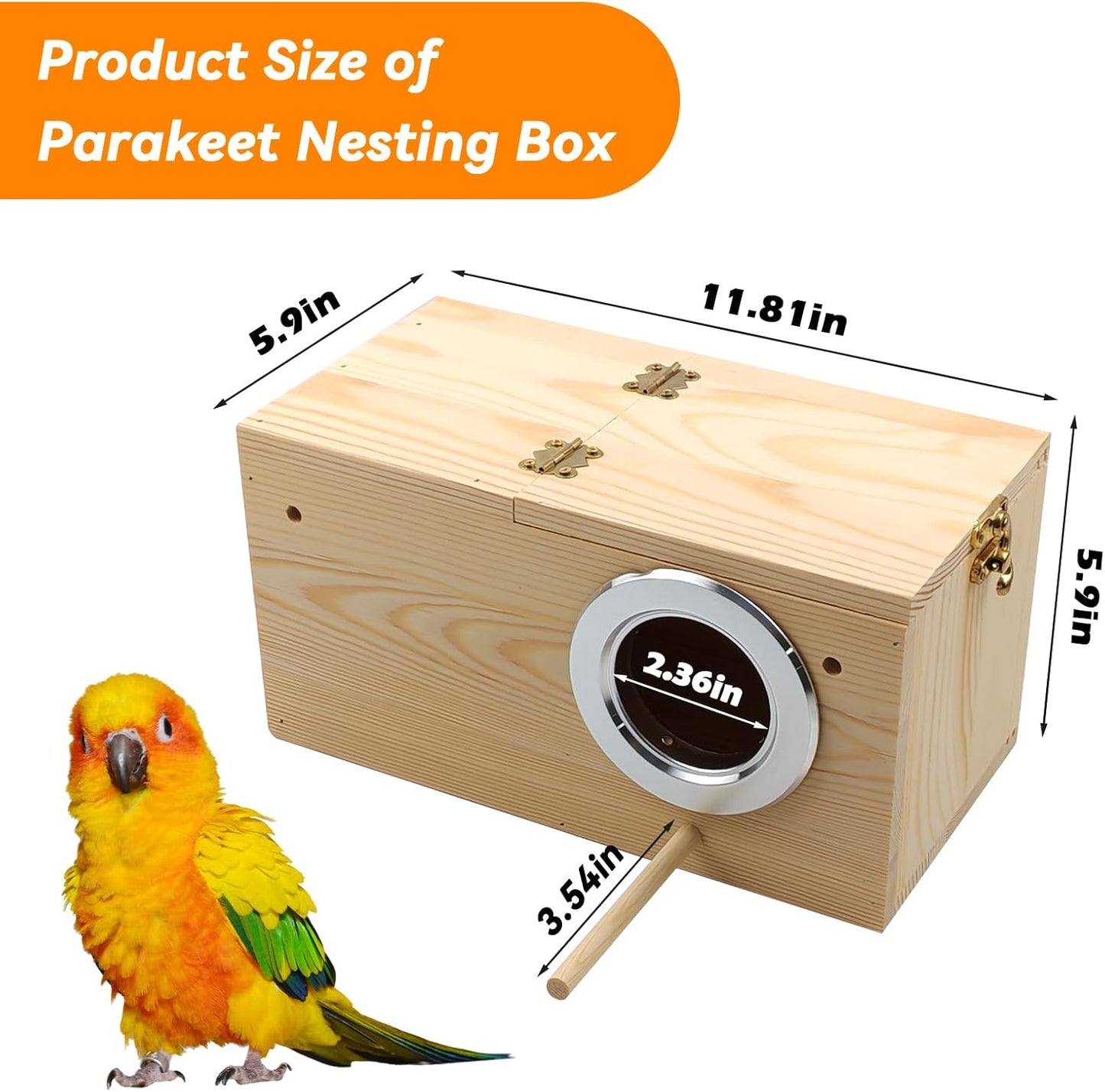 PINVNBY Nesting Box for Birds,Wooden Parakeet Nest Box with Detachable Board Transparent Visual Cockatiel House for Budgie Lovebird Conure Parrot (XL)
