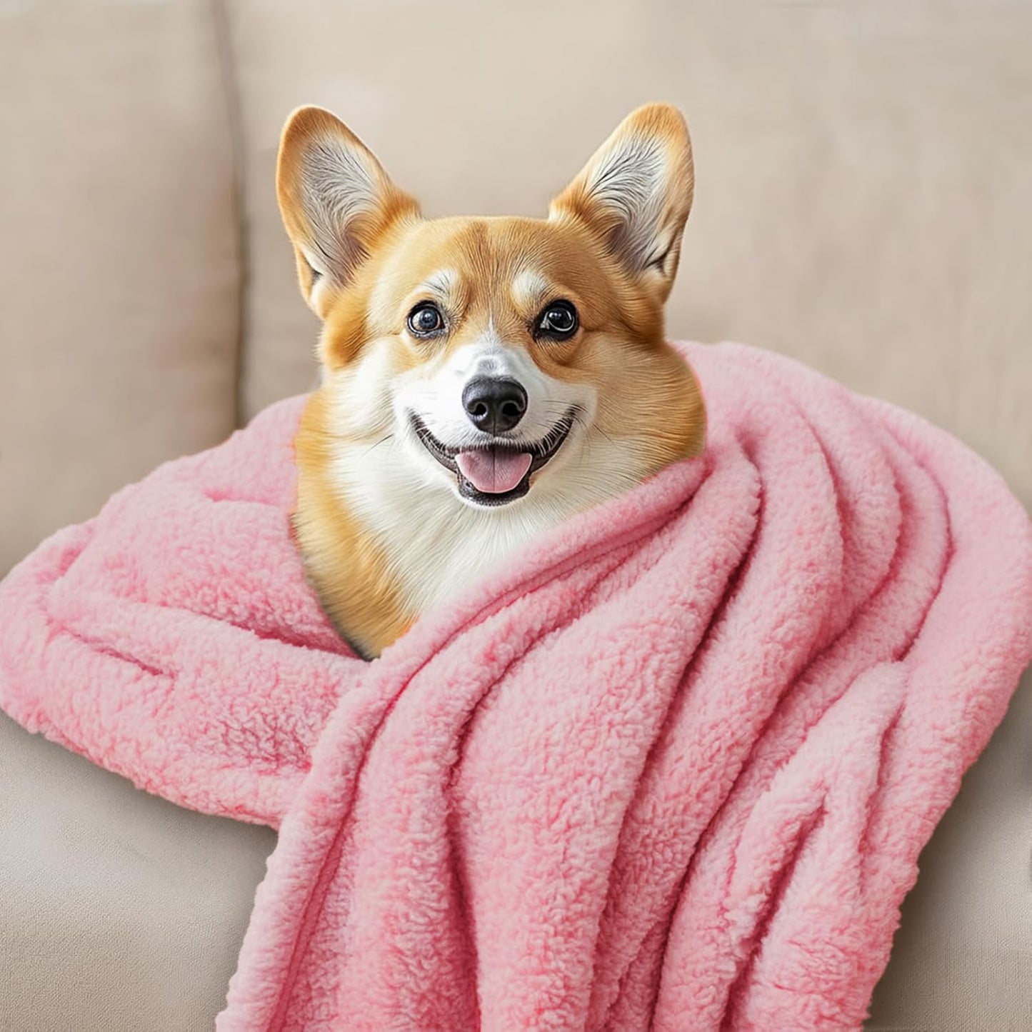 Luciphia 1 Pack 3 Calming Dog Blanket Fluffy Premium Fleece Pet Blankets Soft Sherpa Throw for Dogs Puppy Cat Beige/Pink/HazeBlue Small (23" x16")