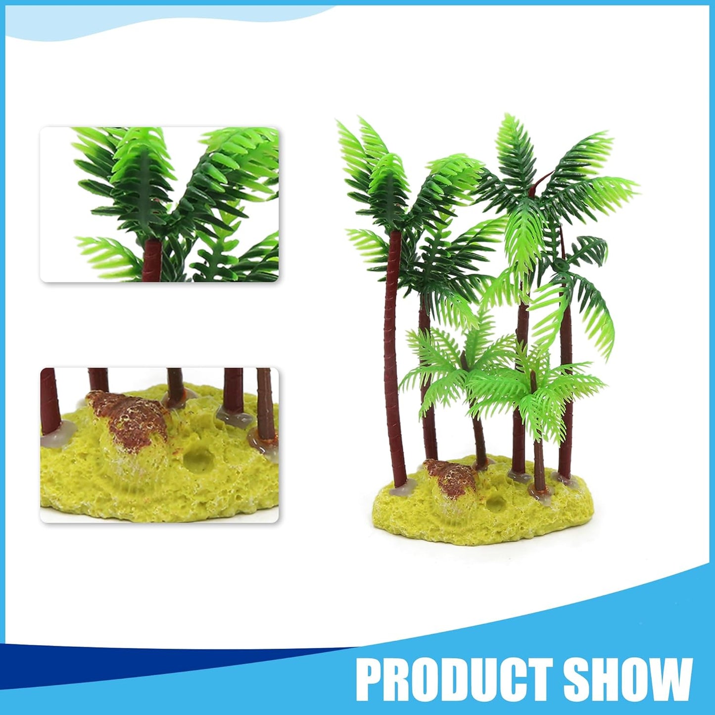Aquarium Decoration,Plastic Palm Tree Plant for Aquarium Fish Tank,5.4Inch(Green/Brown)
