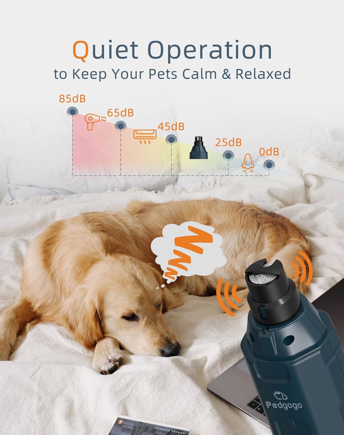 Dog Nail Grinder Super Quiet (45 db) 6-Speed Pet Nail Grinder with 2 LED Lights 12000RPM & 3 Grinding Ports 4 Extra Grinding Heads with Dust Cap Dog Nail Trimmer for Large Medium Small Dogs