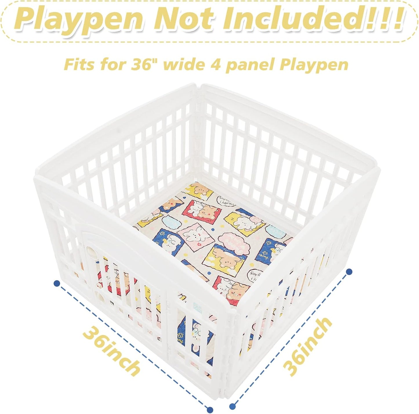 PJYuCien Washable Dog Playpen Mat, 36”x 36”, Leak-Proof Reusable Puppy Pee Pads, Non-Slip Pee Mat for Whelping Pads, Crate, Potty Training, Puppy Playpen (Note: Mat Only, Playpen Not Included)