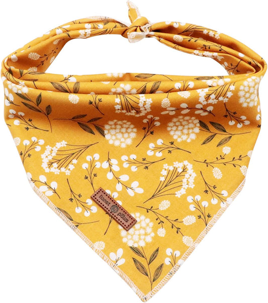 Lionet Paws Flower Dog Bandana,Fabric Yellow Dogs Kerchief for Small Medium Dogs,Dog Cotton Triangle Bibs Scarf for Girl Boy