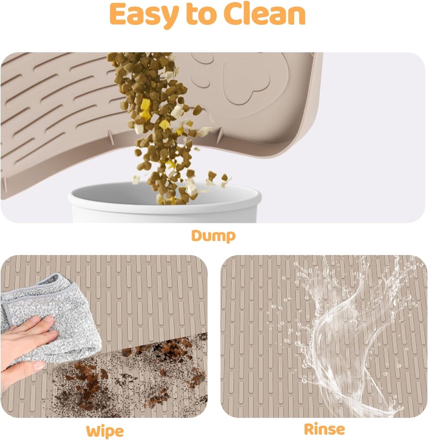 Dog Food Mat, Extra Large 40" x 28" Silicone Pet Feeding Mat for Small, Medium, and Large Pets Non-Slip, Easy to Clean, Khaki