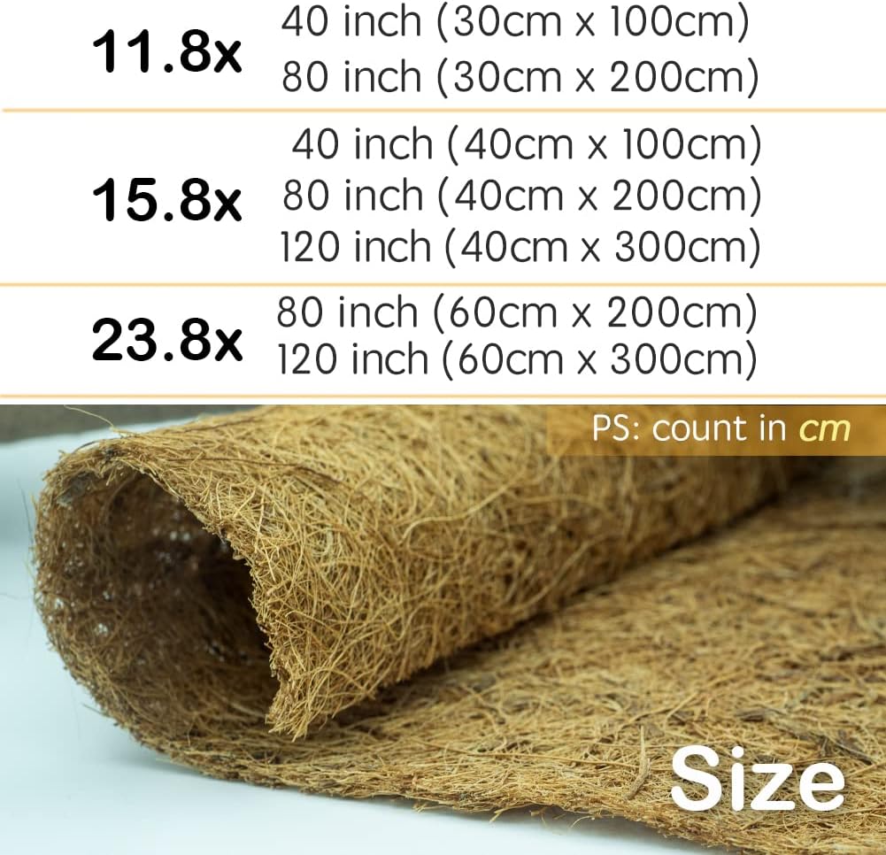Coco Coir Liner, Yarrdfir 24x120 inch Natural Coconut Liners for planters Flower Basket, Reptile Carpet, Natural Coconut Fiber mat, Garden Decoration, Animal pet pad, Snow Mat