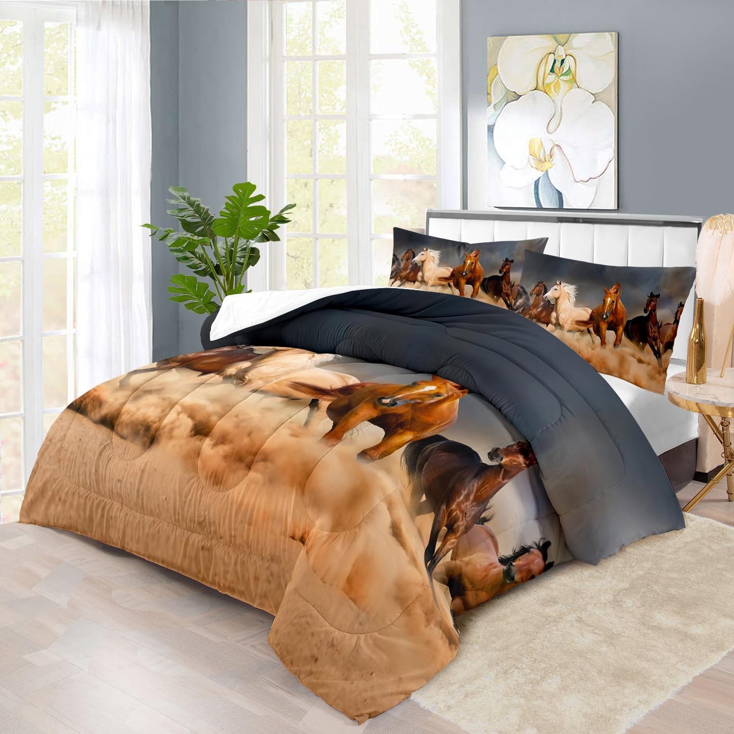 Western Horse Comforter Set Queen for Boys,Brown Western Cowboy Bedding Sets Queen Size, Farm Style Animal Horse Quilt for Boys, Southwestern Farmhouse Home Cowgirl Comforter Bedroom Decor