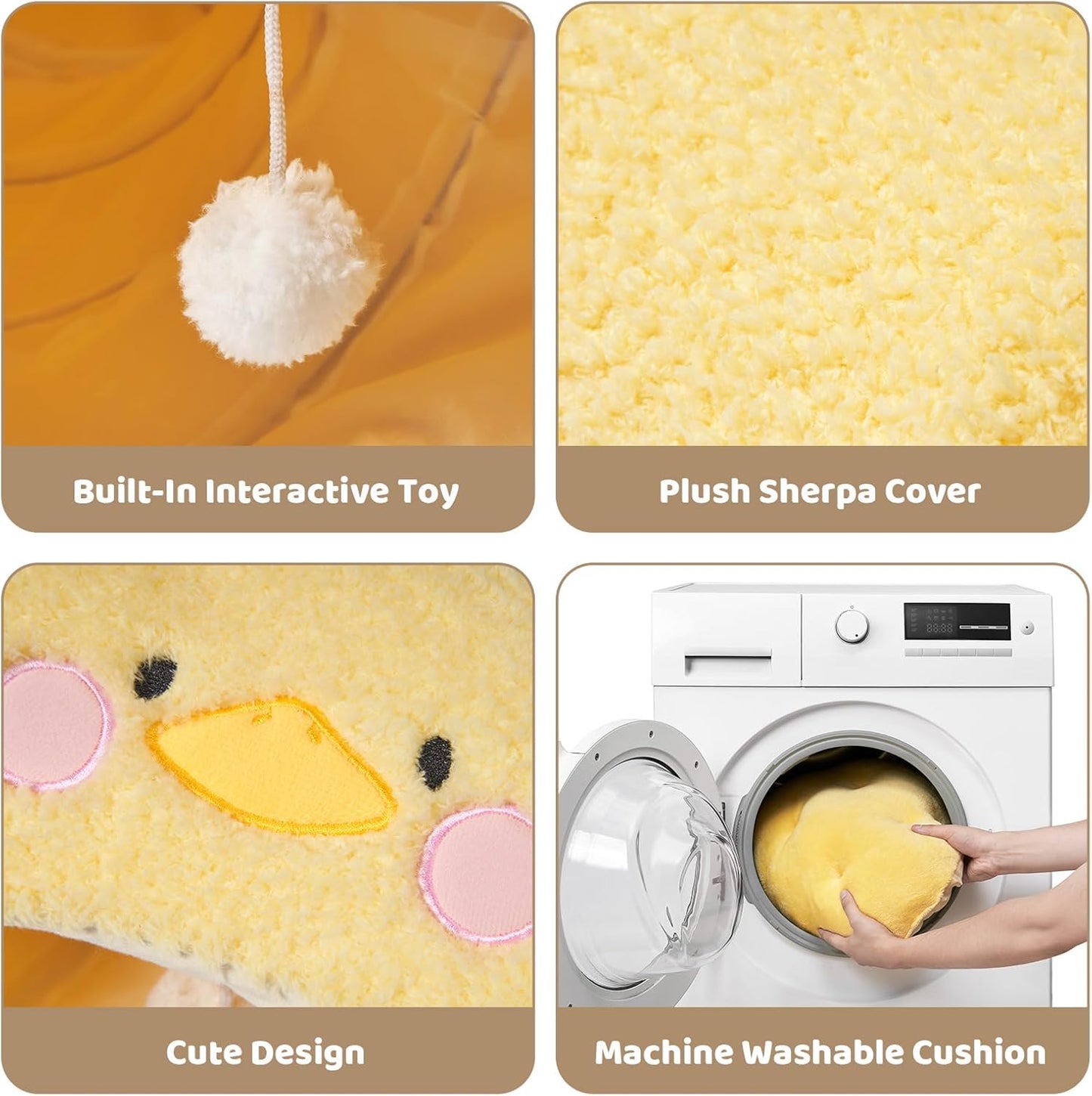 EHEYCIGA Cat Tunnel Bed for Indoor Cats, Cute Cat Donut Toy Tunnel for Small Large Cats with Washable Circle Cushion, Peekaboo Pet Cave Play Tunnel for Kitten, Puppy, Rabbit