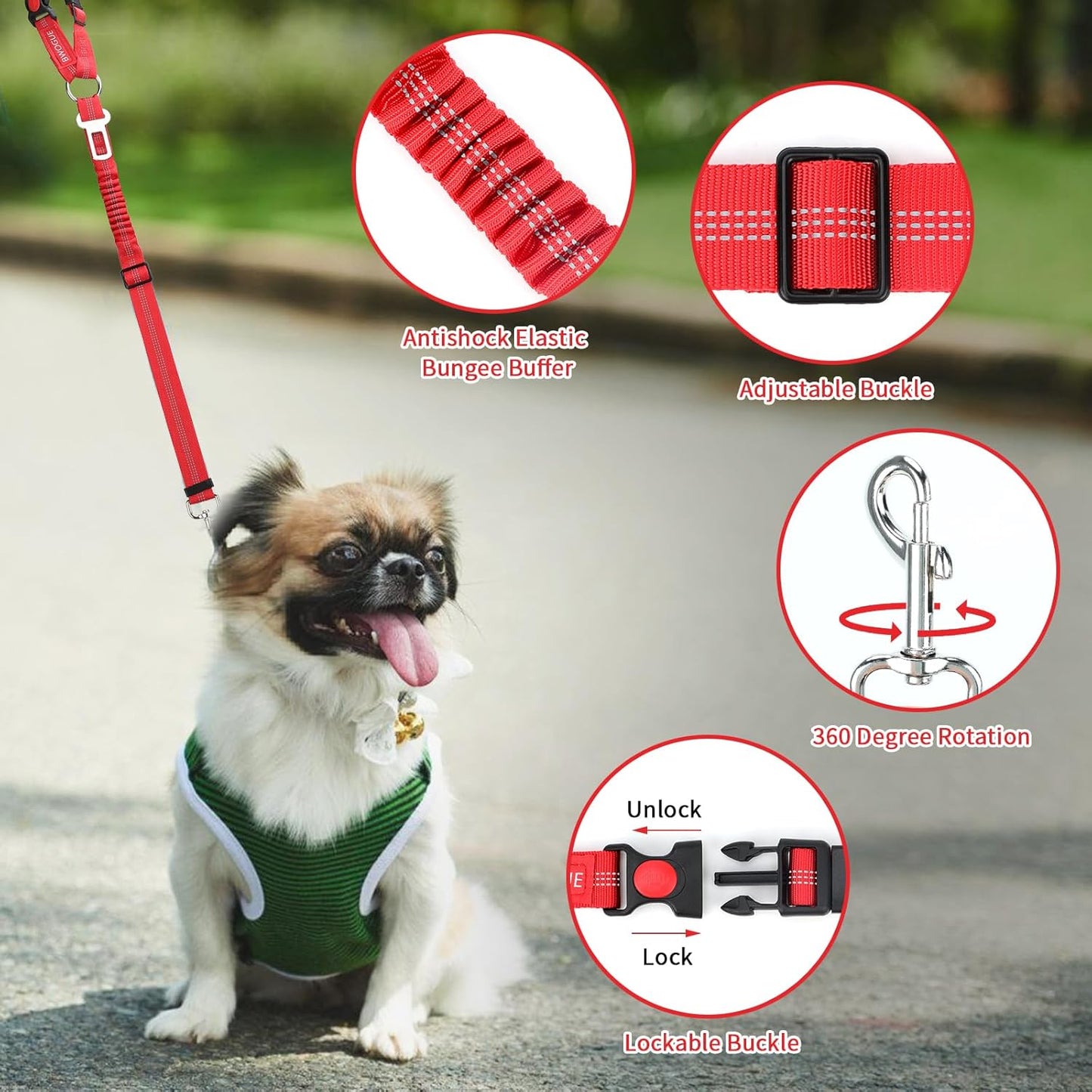 BWOGUE 2 Piece Dog Seat Belt for Car with Elastic Bungee Buffer Safety Seatbelt Car Headrest Restraint Wear Adjustable Metal Buckle Harness in Vehicle Travel for Pet