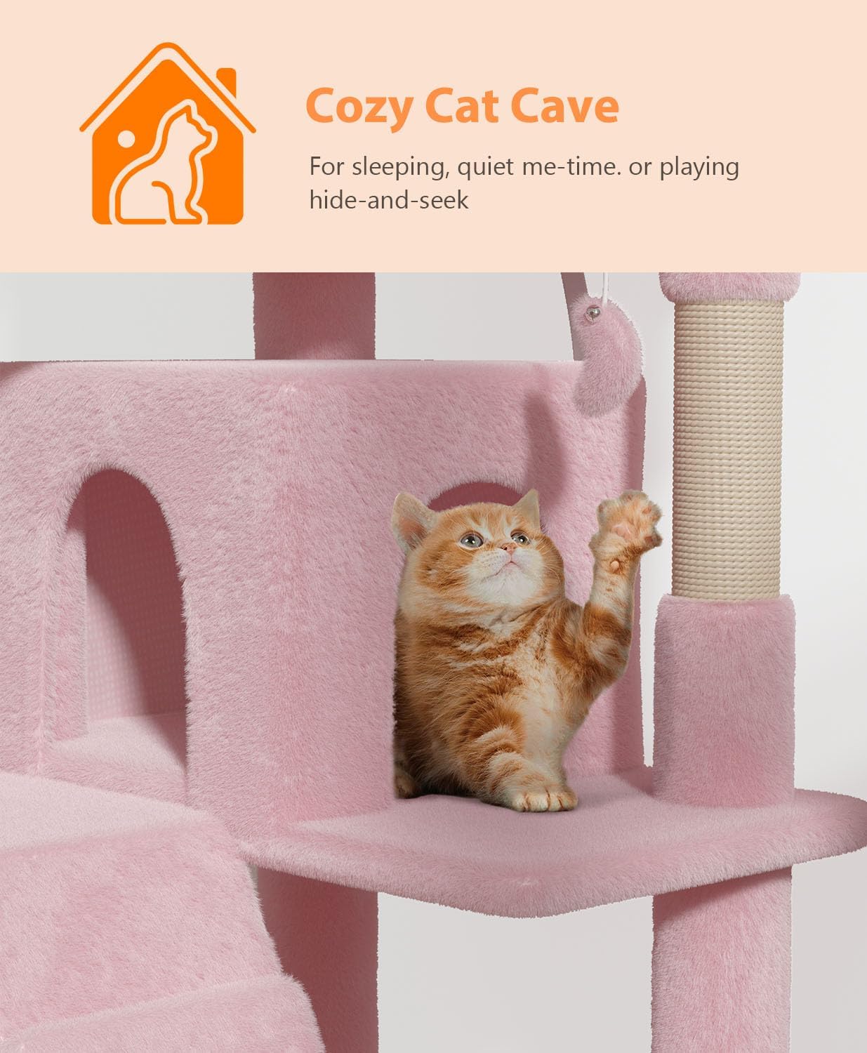 70'' Cat Tree Tower for Indoor Cats Large Adult,Cute/Tall Modern Cat Tree for Big Cats 20 lbs,Plush Multi-Level Cat Condo with Scratching Posts,Dangling Ball for Fun Play(Soft Pink, 70 inch)