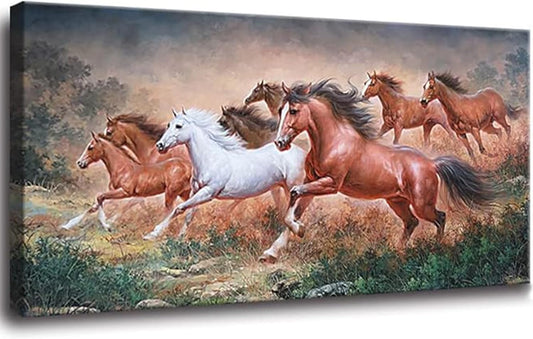 Yxbhhym Large Horse Wall Art Pictures Animal Canvas Prints Eight Running Horses Paintings Posters Horses Artwork for Wall Office Decor Living Room Home Decorations Framed Wall Art -20x40inches