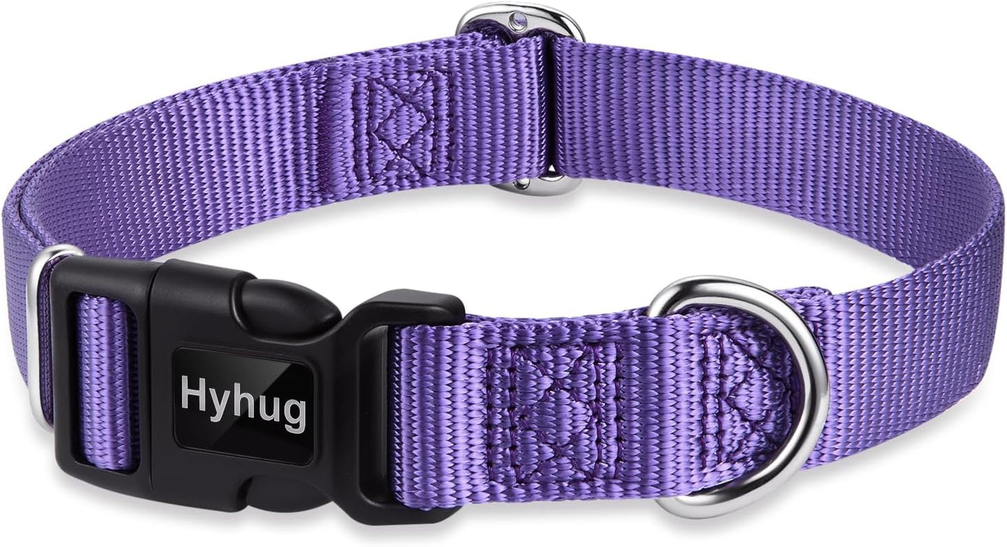 Hyhug Pets Solid Color Classic Regular Heavy Duty Basic Collar for Large Dogs, Unique Design Adjustment Triglide Slide (Buckle) Can Attached Name Tag Accessories. (Large, Ultra Violet)
