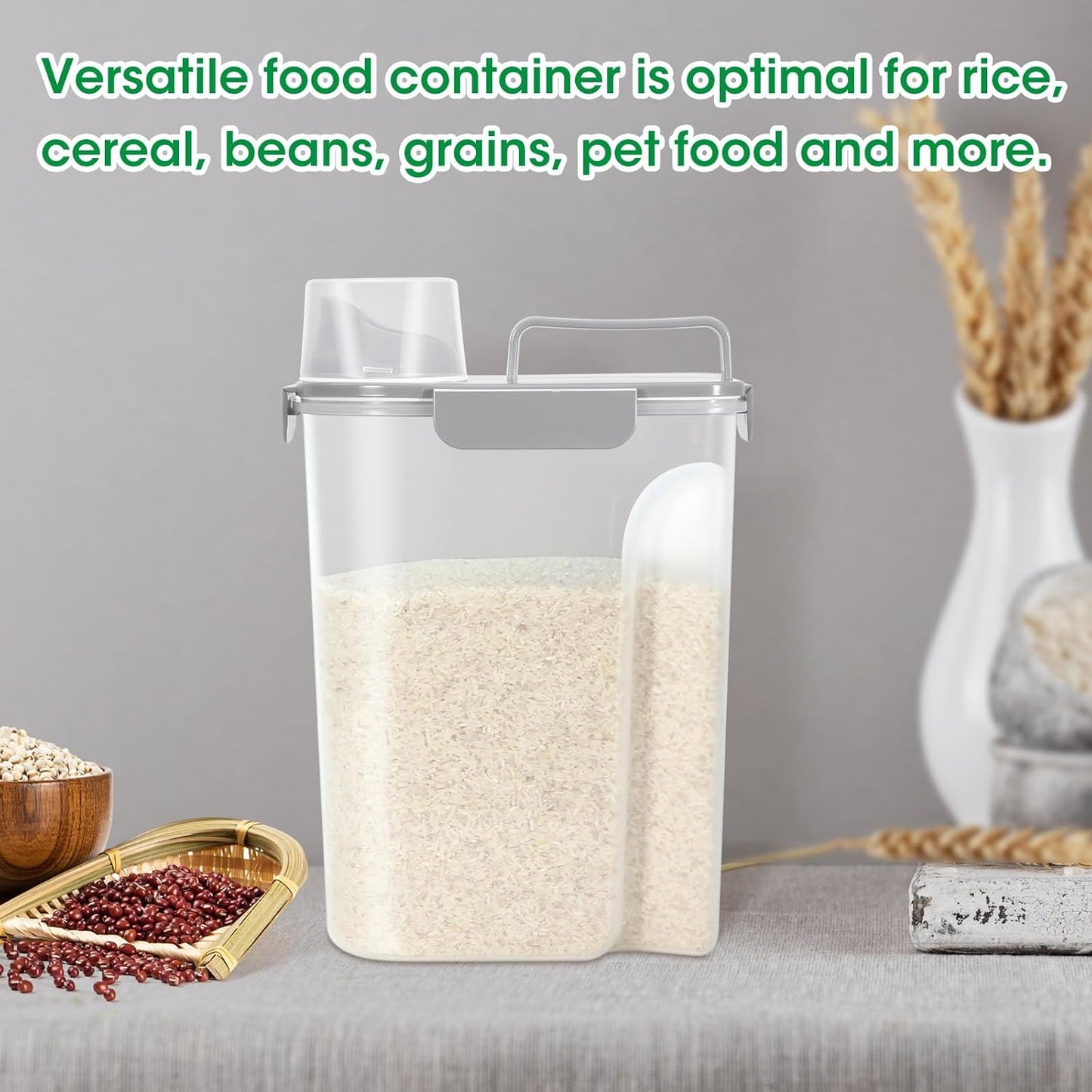 TBMax Rice Container 10 Lbs, Cereal Container Oatmeal Storage, Airtight Food Dispenser with Easy-pouring Spout & Handy Cup for Flour Grain Beans, Pet Dog Cat Bird Food Storage Container