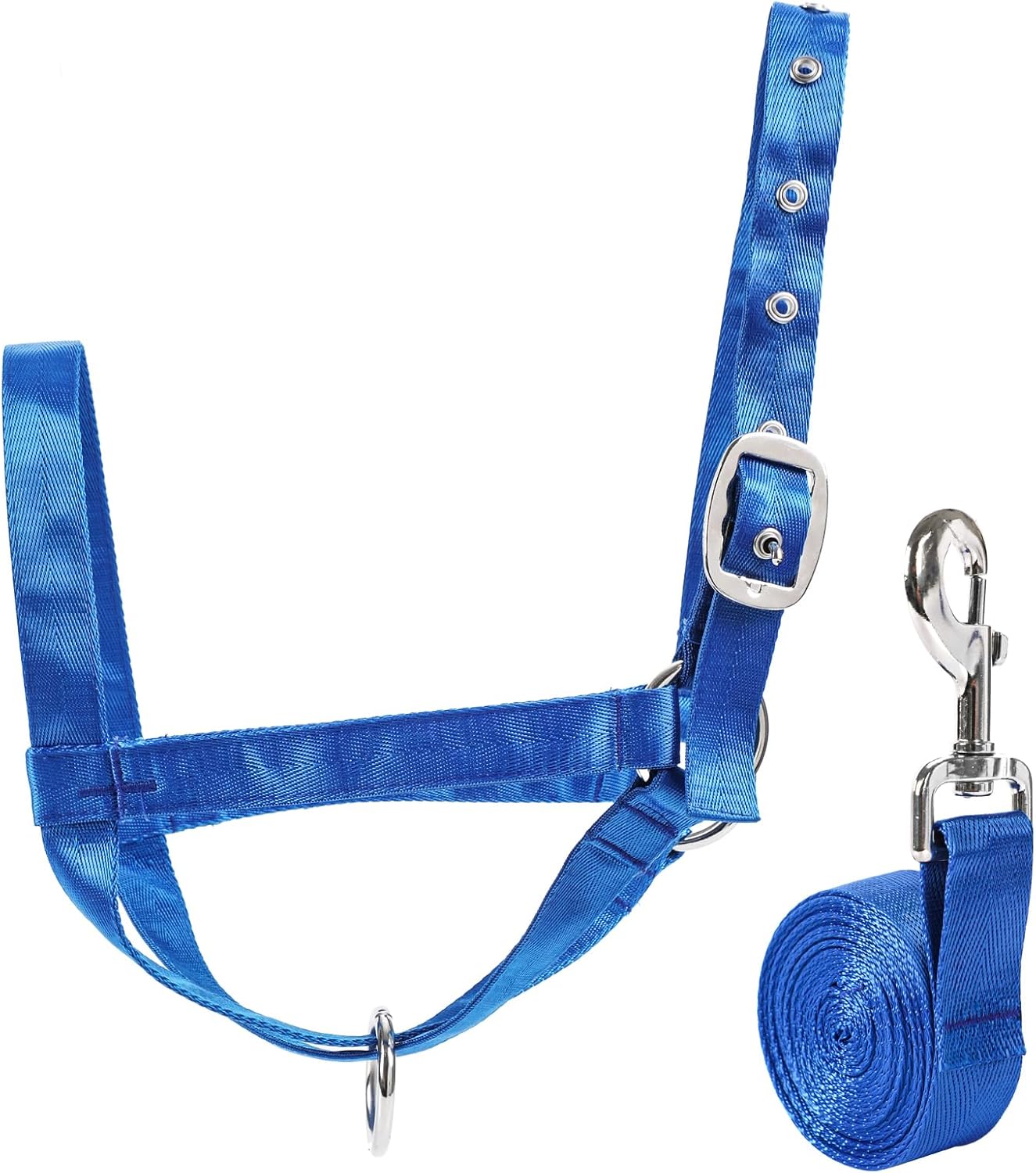 XUANNIAO Easily Adjustable Figure 8 Cow Halter, Double-Ply Premium Livestock Cattle Halters, Colorful Cow Utility Calf Halter with Leading Rope for Miniature Horse Donkey Goat Foal (Small, Blue)