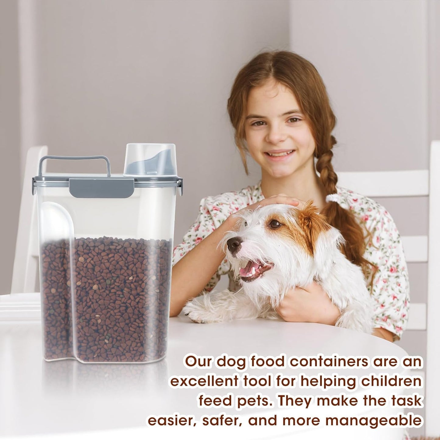 TBMax 2 Pack Cat Dog Food Storage Containers 10 to 14 Lbs, Portable Travel Pet Container Dispenser with Easy-Pouring Spout & Cup, Airtight Bird Seed Container Dog Treat Storage Bin