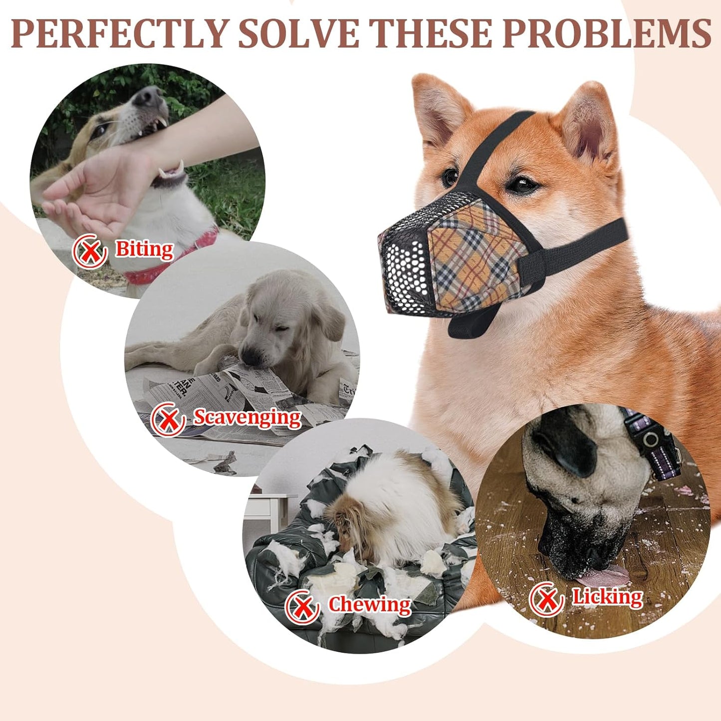 Dog Muzzle for Small Large Dogs - Soft Nylon Basket Muzzle with Adjustable Strap, Breathable Mesh Design Prevents Biting Chewing Licking Eating - Ideal for Training, Grooming & Vet Visits (Yellow, M)