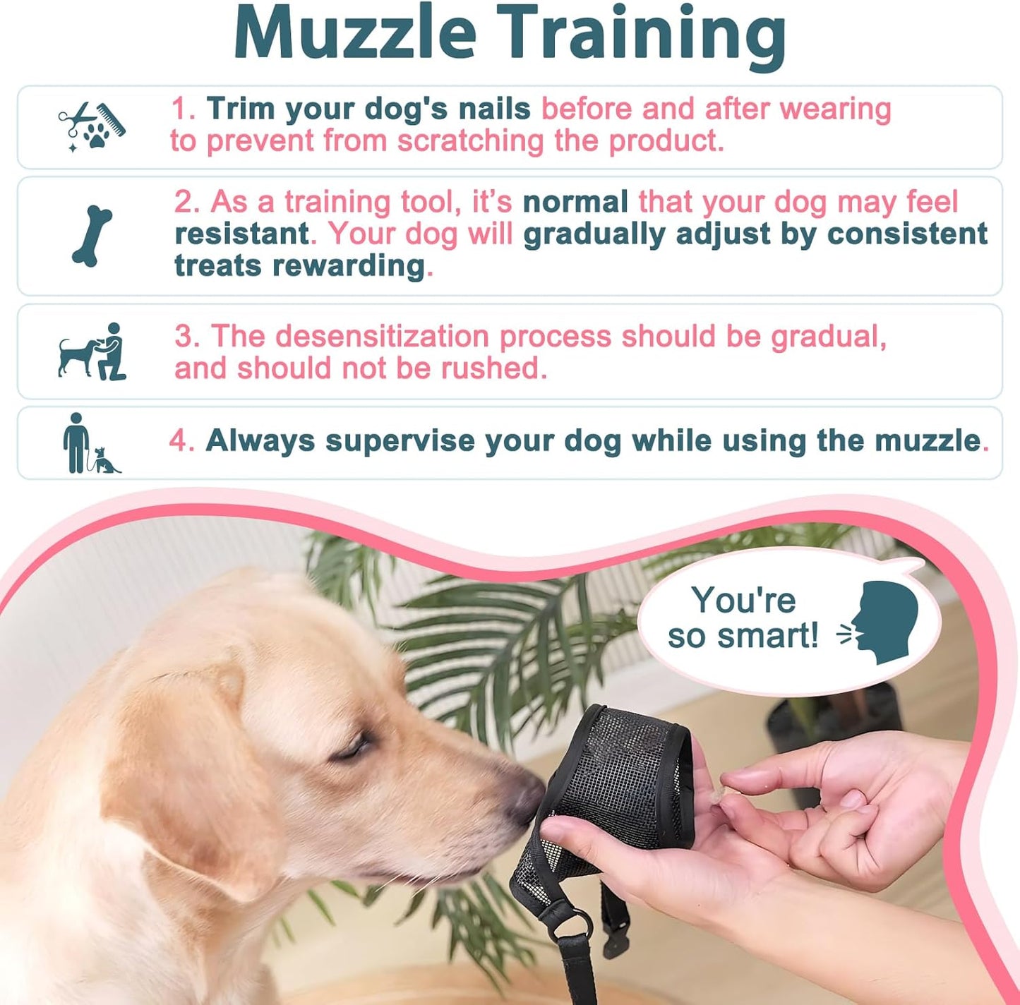 LUCKYPAW Dog Muzzle, Mesh Muzzle for Large Medium Small Dogs, Soft Mouth Guard for Biting Chewing, Breathable Mouth Guard with Adjustable Strap for Training(Hot Pink, XS(Snout:6.5"-7.5"))