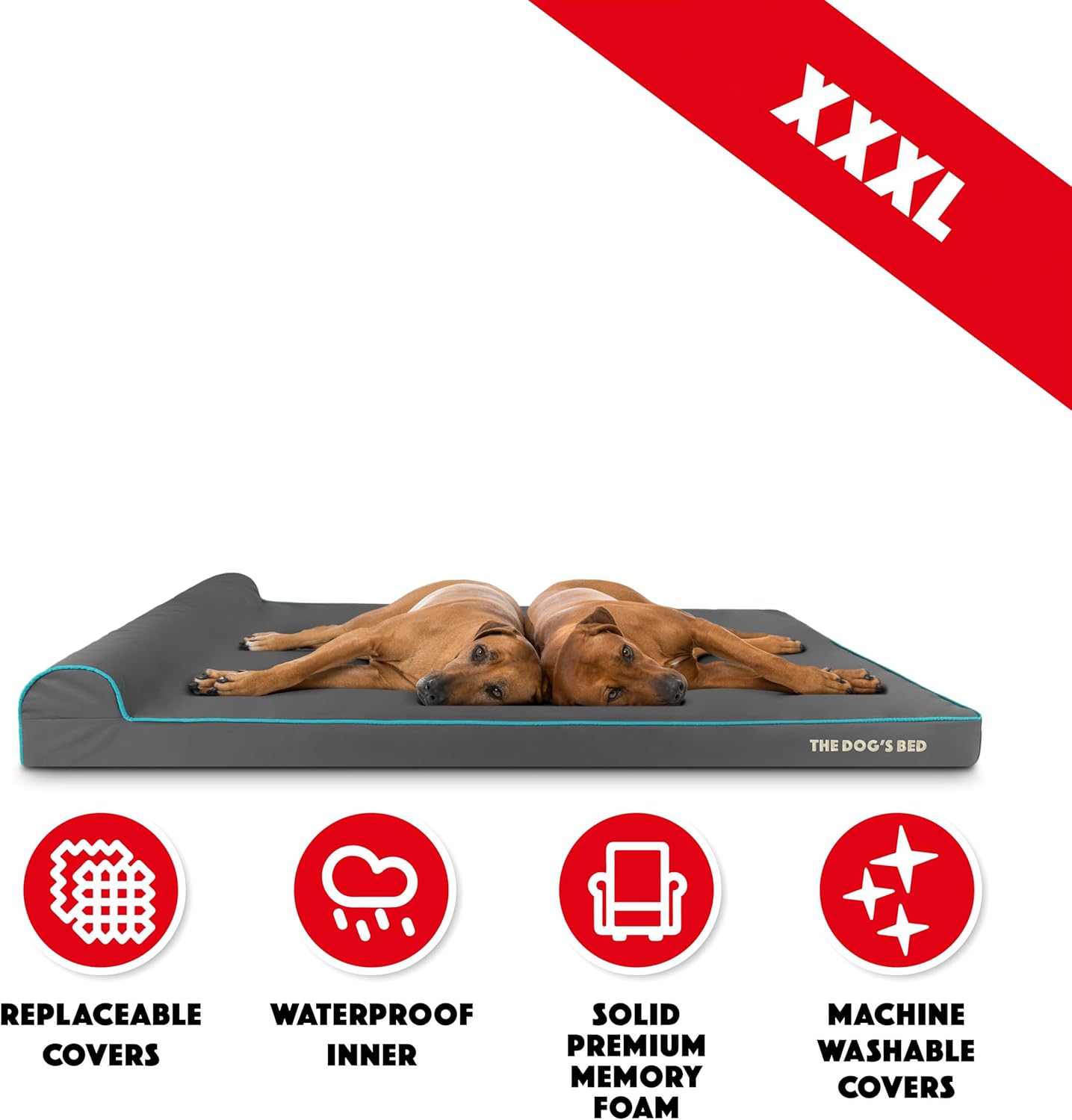 The Dog’s Bed Orthopedic Headrest Dog Bed XXXL Grey/Blue 64x44, Memory Foam, Pain Relief for Arthritis, Hip & Elbow Dysplasia, Post Surgery, Lameness, Veterinary Approved, Waterproof Washable Cover