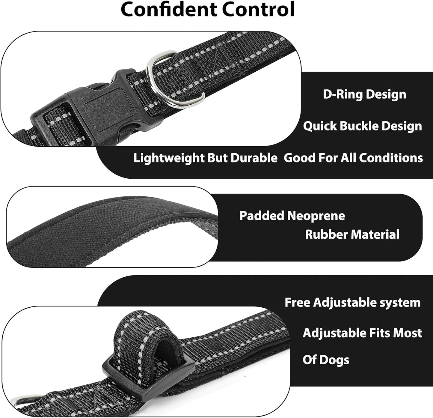 Reflective Dog Collar Padded with Soft Neoprene Breathable Quick Release Basic Dog Collars for Medium Large Dogs Black Boy Girl