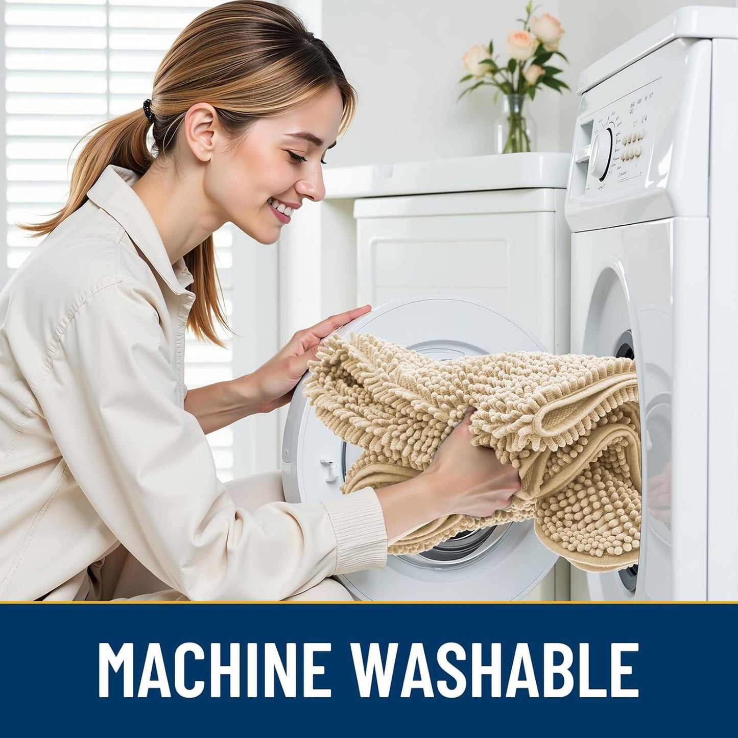 Smiry Dog Door Mat for Muddy Paws 47x32, Absorbs Moisture and Dirt Doormat, Non-Slip Washable Quick Dry Chenille Front Door Mat Indoor Entrance, Entryway Carpet for Inside Floor, Beige