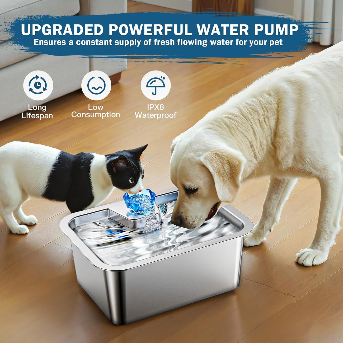 PETNF Dog Water Fountain Water Pump Replacement for PETNF 3 Gallons Stainless Steel Pet Water Fountain for Large Dogs, Replacement Pump for D2223, D2341, D2322 Models, Safe, Quiet and Powerful Pump