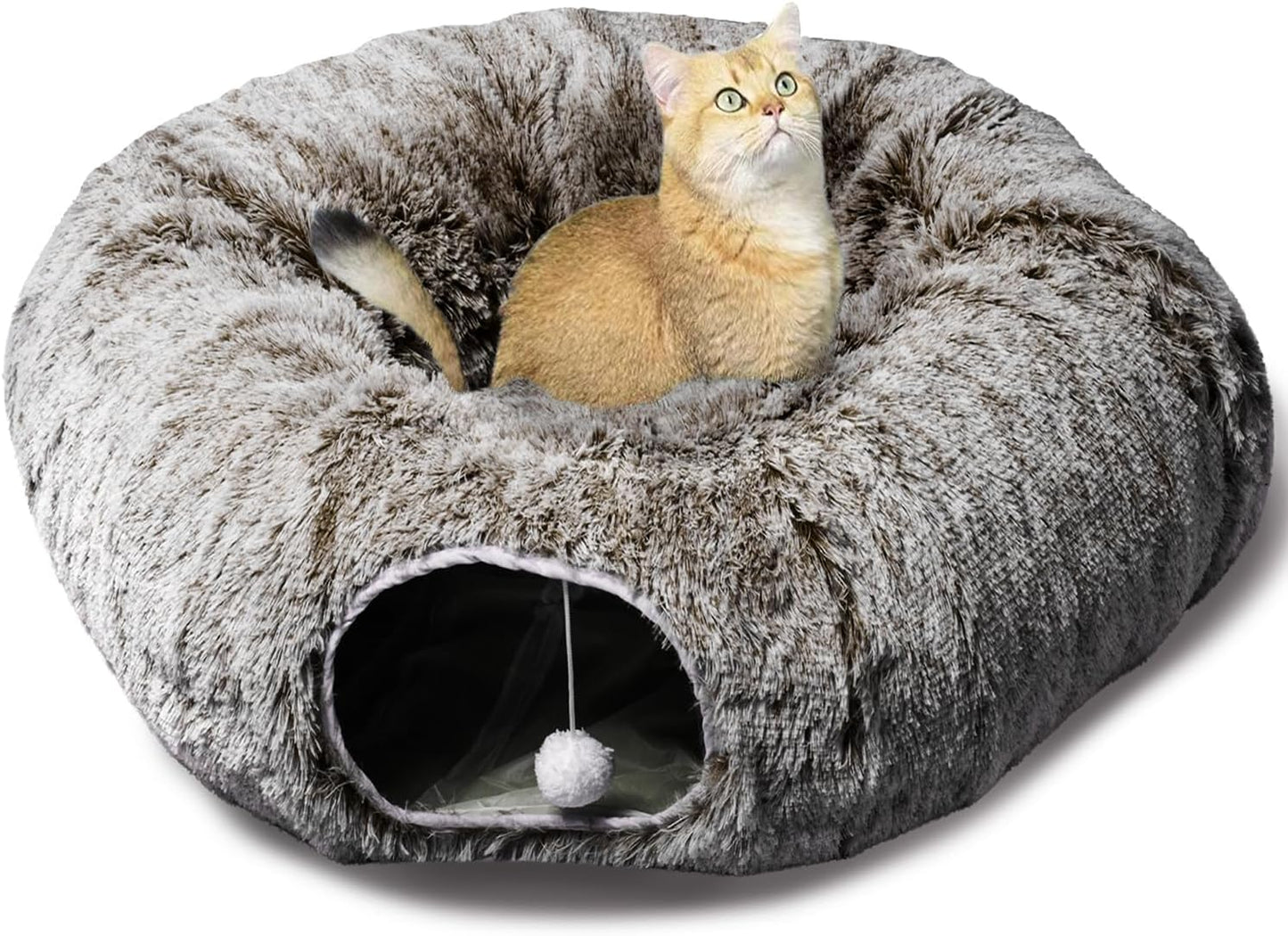 AUOON Cat Tunnel Bed - Cat Donut Tunnel with Soft Plush Circle Cushion for Indoor Cats Kitten Kitty Puppy Rabbit Ferret (Brown)
