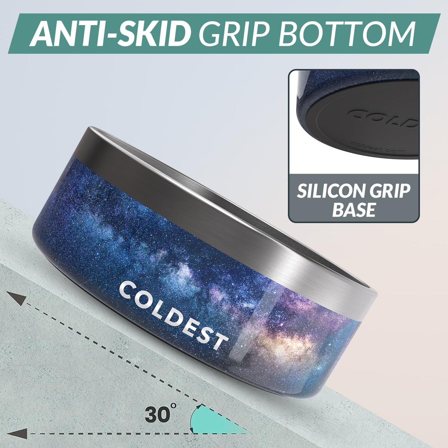 Coldest Dog Bowl - Anti Rust Metal, Non Slip, 3 Layers Insulated Stainless Steel Dog Bowls - Spill Proof & Heavy Duty - Water Bowl for Dogs, Cats & Pets, Dish Washer Safe (64 oz, Into The Beyond)