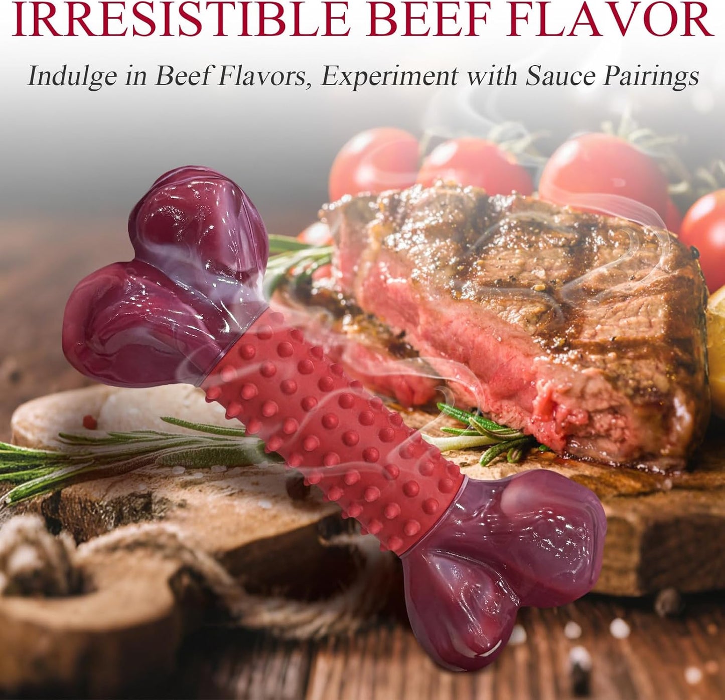 Apasiri Tough Dog Toys for Aggressive Chewers Beef Flavor: 8" Dog Chew Bone for Large Breed, Nylon & Rubber Chew Toy for Medium Large Dogs