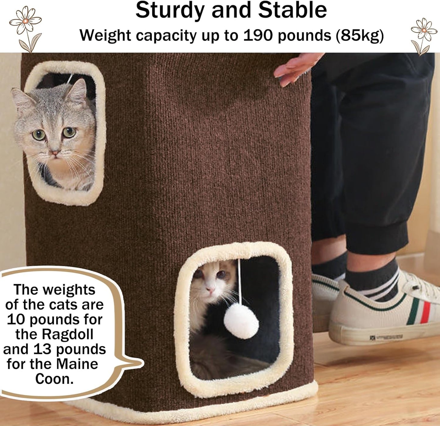 Cat House for Indoor Cats Beds, Multi-Level Cat Condo, Foldable Cave Bed Coffee, 2L