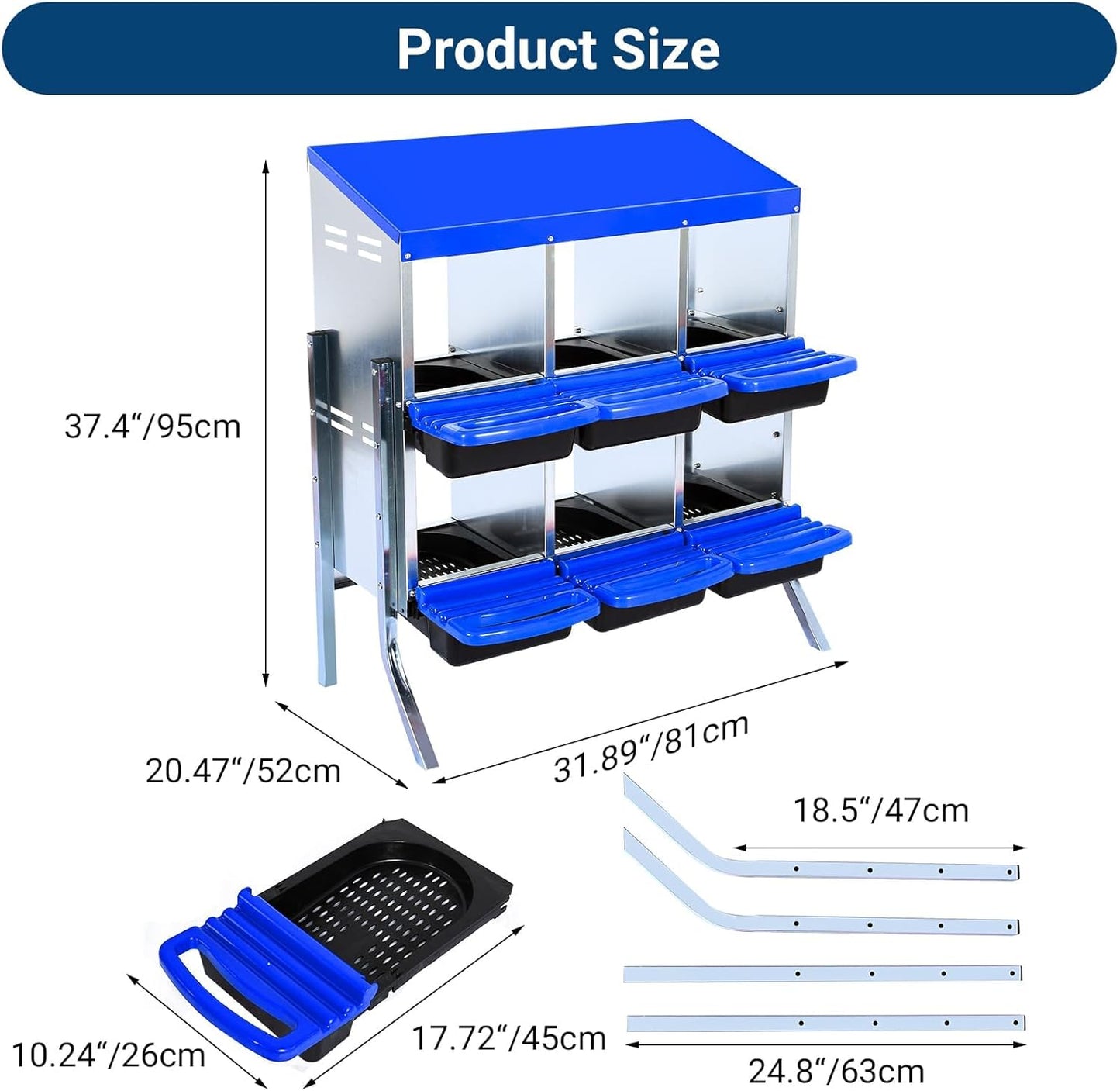 Chicken Nesting Box, 6 Hole 2 Layer Hen Nest Boxes with Legs, Roll Away Eggs Laying Boxes,Cleanable Pull Out Hen Roosting Boxes