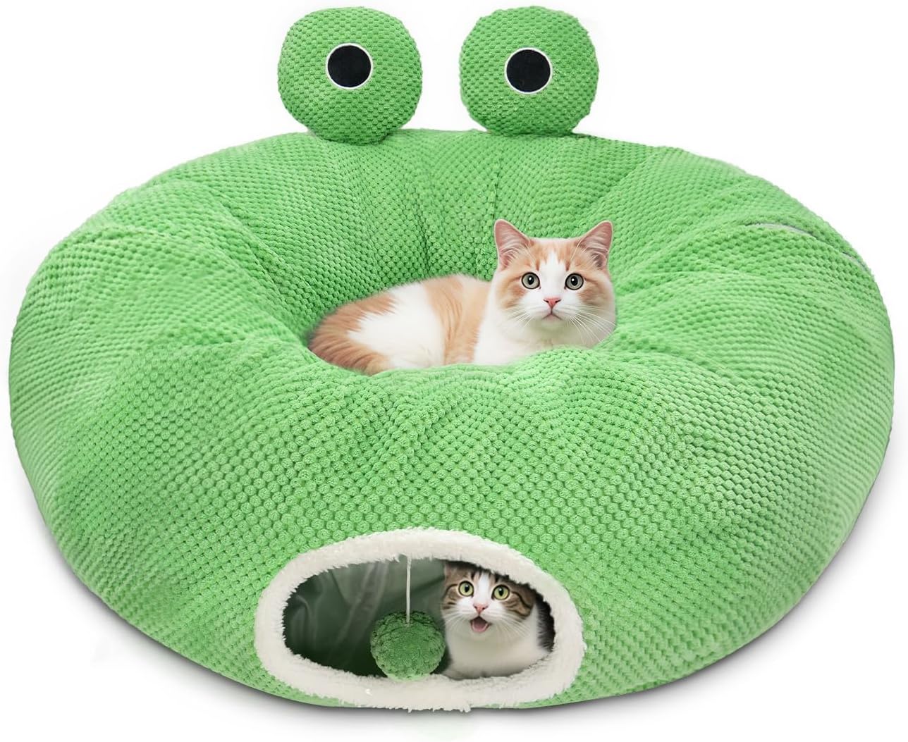Cat Tunnel Bed for Indoor Cats, Peekaboo Cat Cave Bed,Soft Cat Donut Tunnel for Kitten Large Cats, Cute Frog Shaped