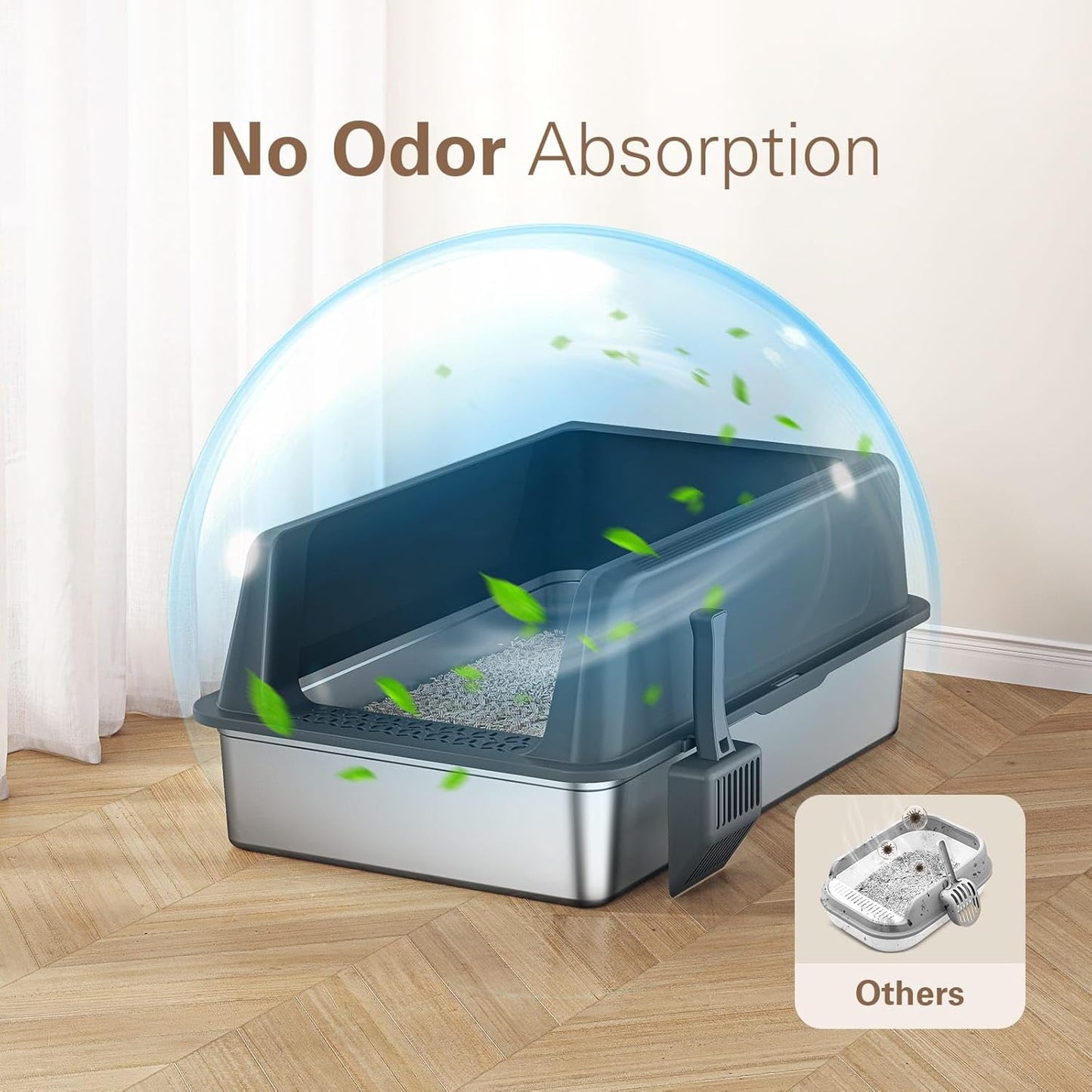 Zarler XXL Stainless Steel Litter Box, Extra Large Cat Litter Boxes 27.8" L x 20" W x 12.9" H, Jumbo Metal Litter Box with Lid for Multiple Cats, High Sided, Non-Sticky, Anti-Urine Leakage (Black)