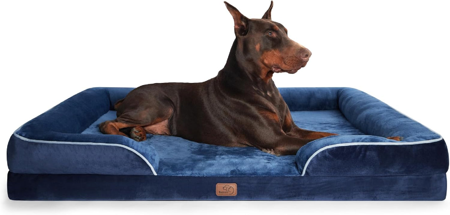 Bedsure XXL Orthopedic Dog Bed for Extra Large Dogs - Washable Giant Dog Cat Bed Waterproof, Comfort Dogs Couch Sofa with Washable Removable Cover, Pet Bed with Nonskid Bottom, Blue Navy, 52"