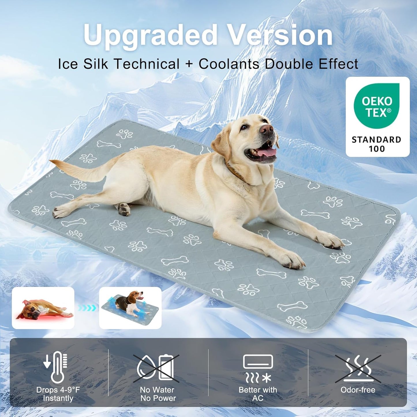 BEAUTYZOO Upgraded Dog Self Cooling Mat Ice Silk Chill Pads for Small Medium Large Dogs Q-MAX＞0.43- Summer Reusable Pet Training Pad - Absorbent Non-Slip Cool Mat for Kennels, Crates, Beds, 24" x 18"